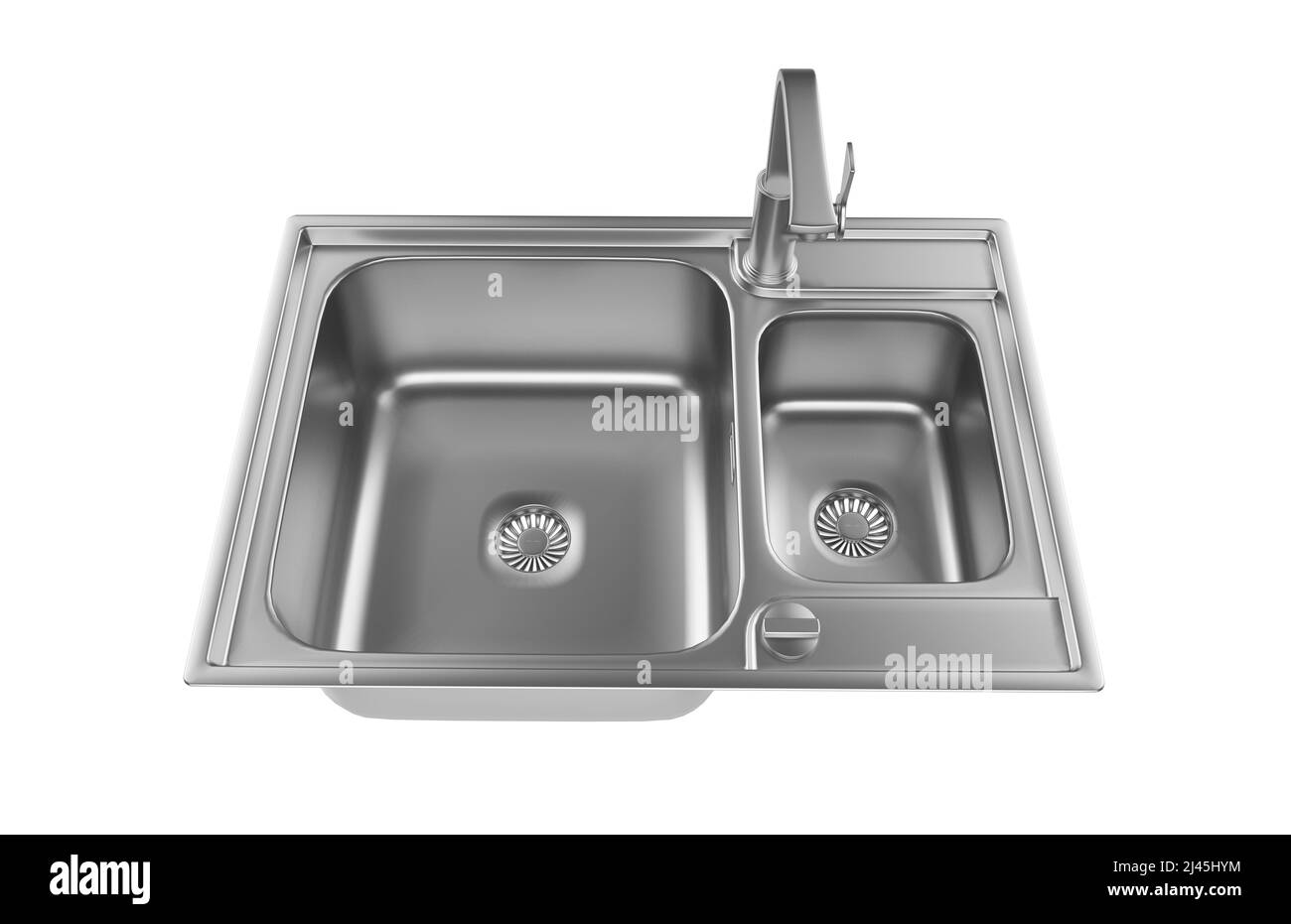 Évier de cuisine isolé sur fond blanc, 3D rendu. Banque D'Images