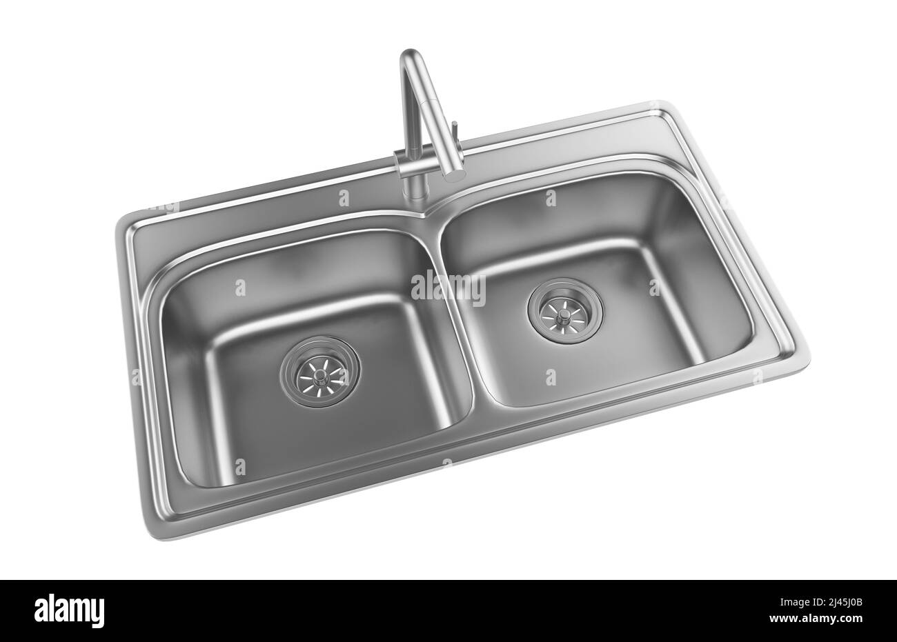 Évier de cuisine isolé sur fond blanc, 3D rendu. Banque D'Images