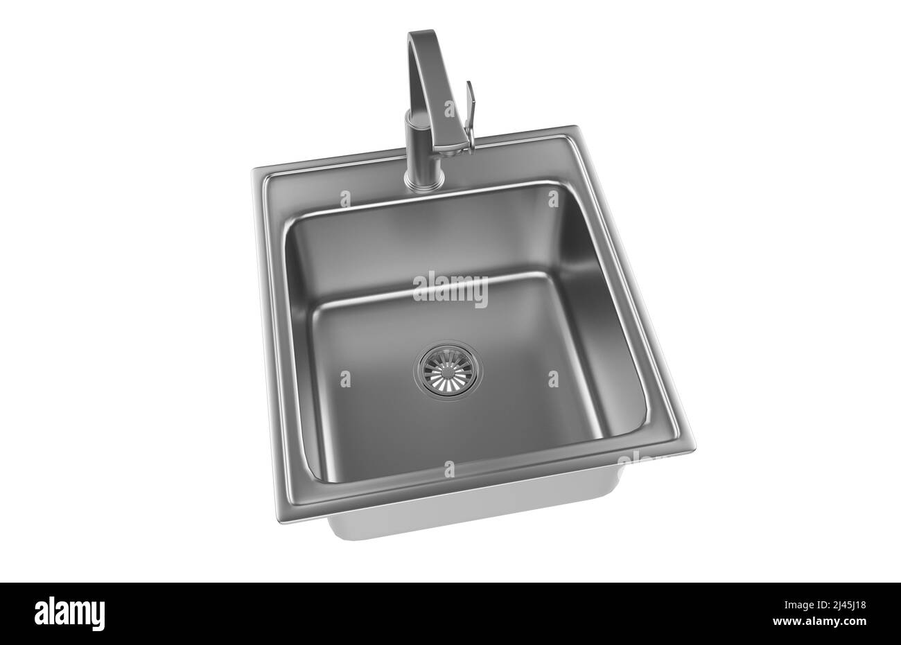 Évier de cuisine isolé sur fond blanc, 3D rendu. Banque D'Images