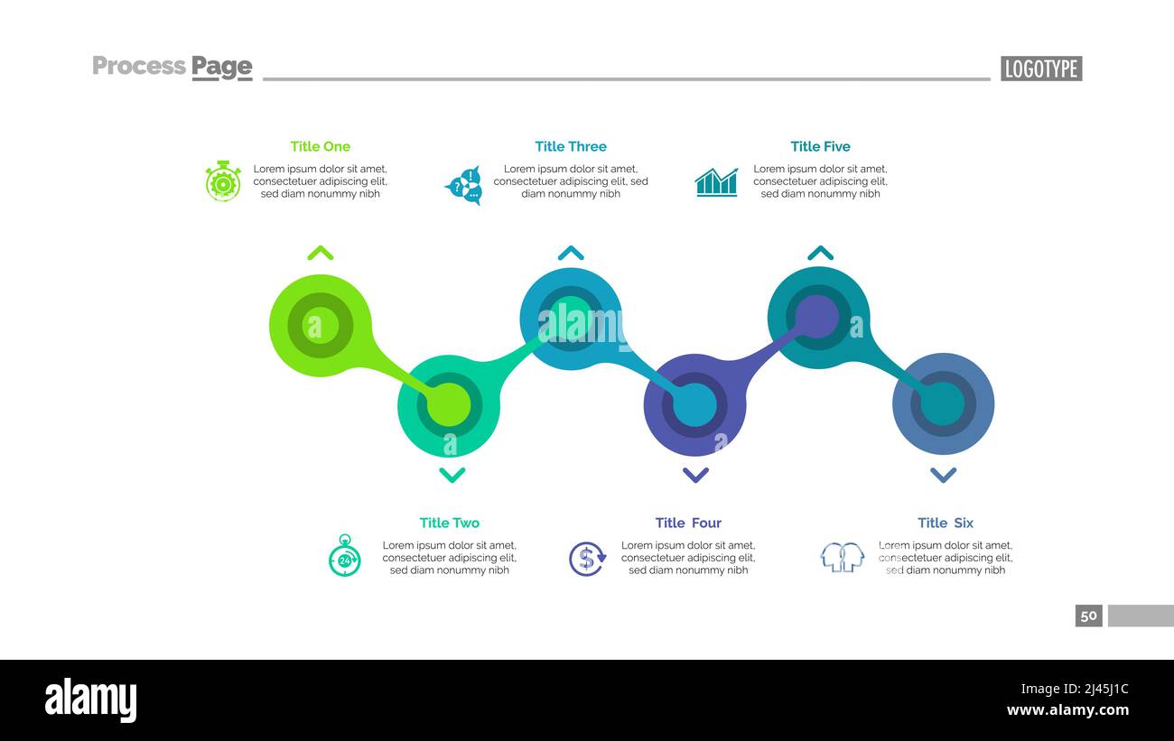Diagramme de processus avec six éléments. Schéma d'écoulement ...