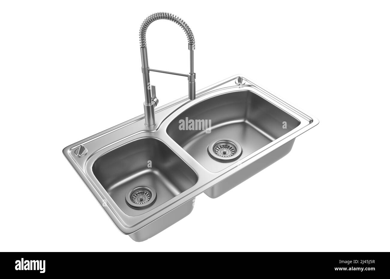 Évier de cuisine isolé sur fond blanc, 3D rendu. Banque D'Images