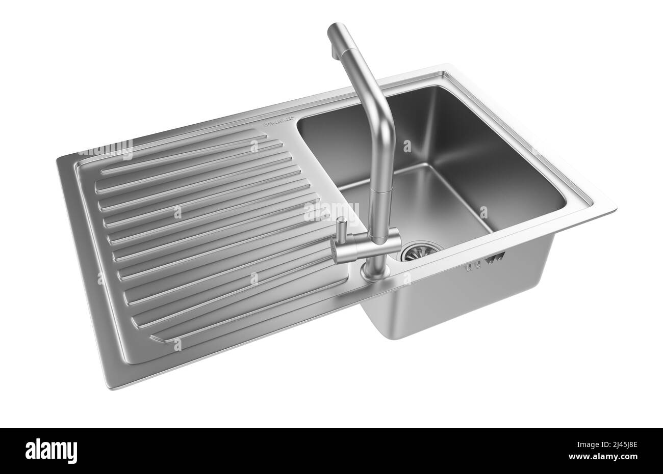 Évier de cuisine isolé sur fond blanc, 3D rendu. Banque D'Images