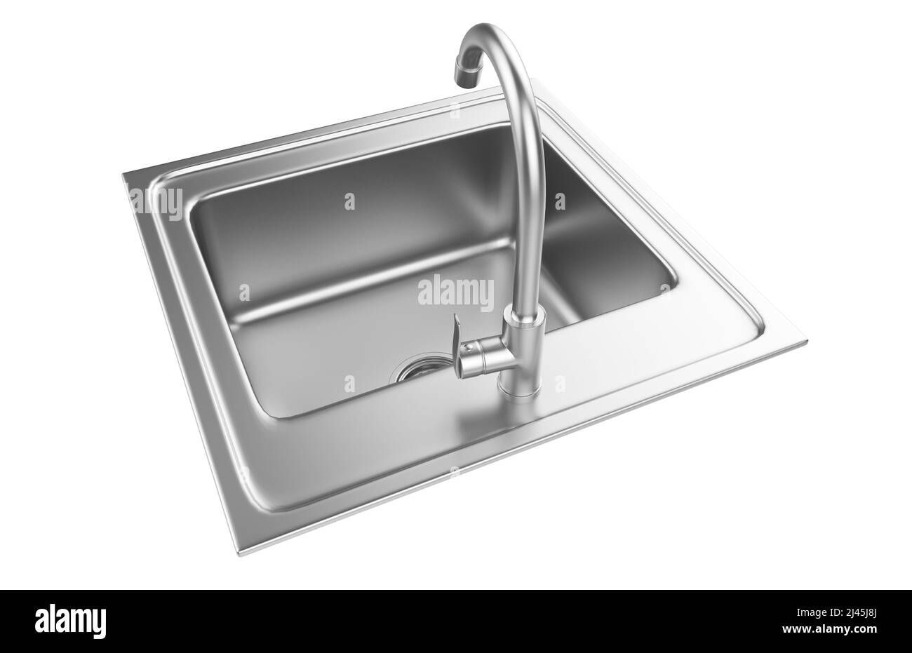 Évier de cuisine isolé sur fond blanc, 3D rendu. Banque D'Images