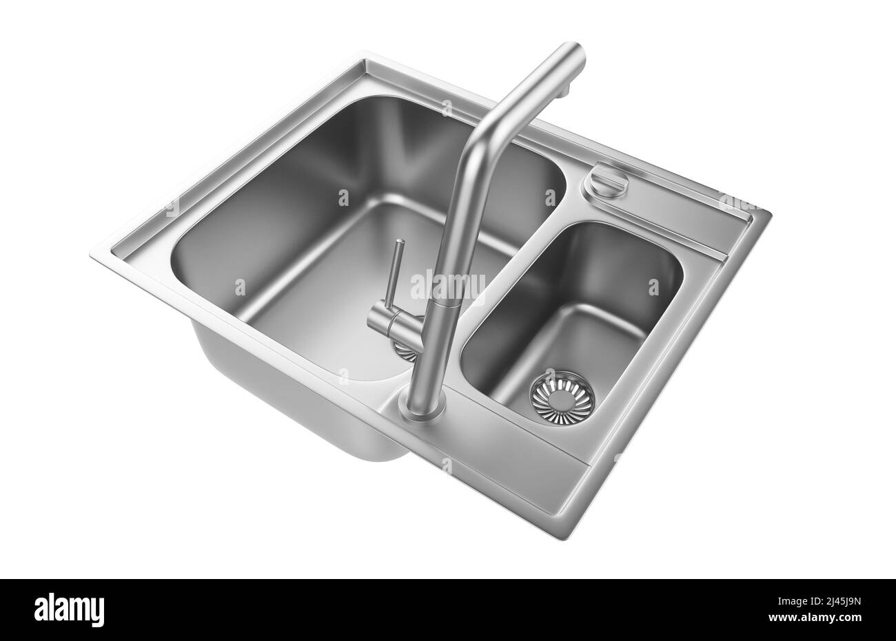 Évier de cuisine isolé sur fond blanc, 3D rendu. Banque D'Images