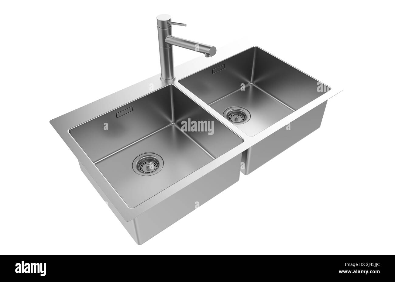 Évier de cuisine isolé sur fond blanc, 3D rendu. Banque D'Images