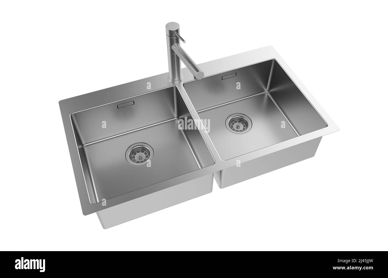 Évier de cuisine isolé sur fond blanc, 3D rendu. Banque D'Images