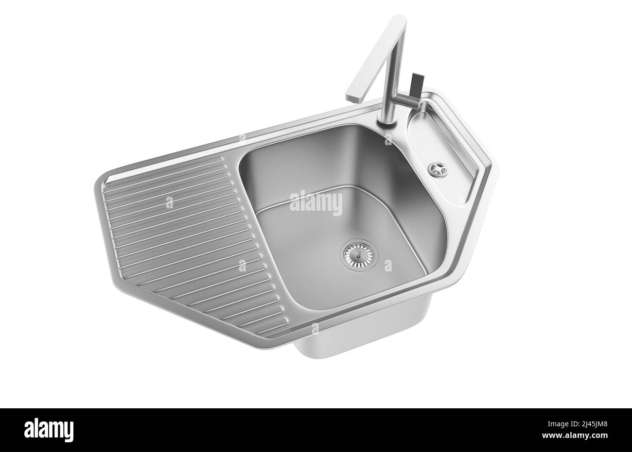 Évier de cuisine isolé sur fond blanc, 3D rendu. Banque D'Images