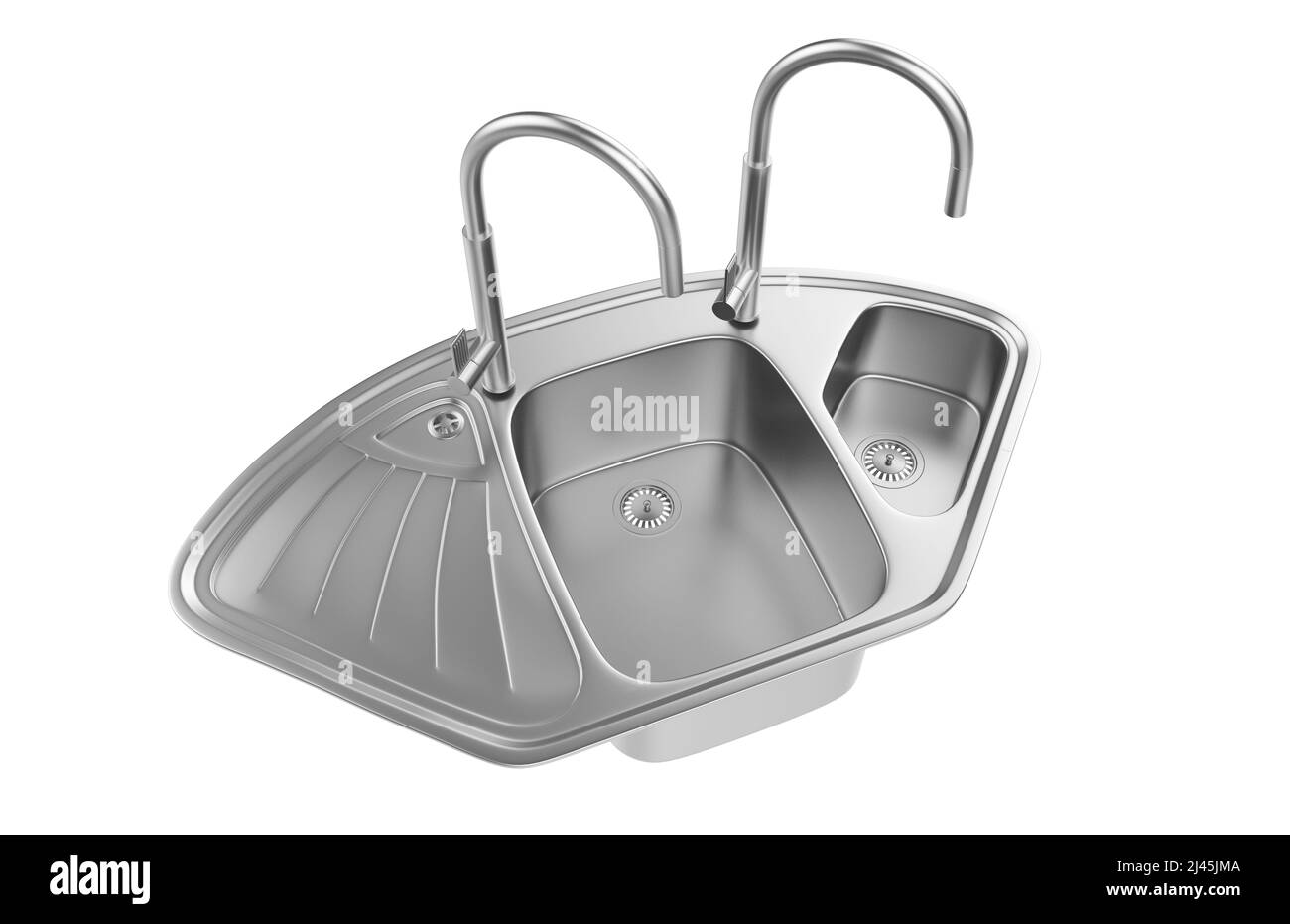 Évier de cuisine isolé sur fond blanc, 3D rendu. Banque D'Images