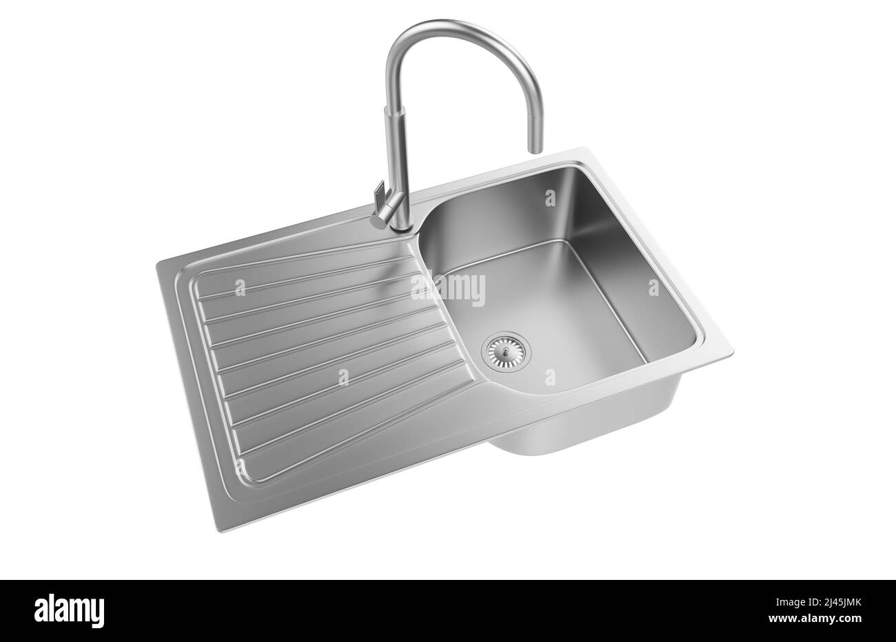 Évier de cuisine isolé sur fond blanc, 3D rendu. Banque D'Images