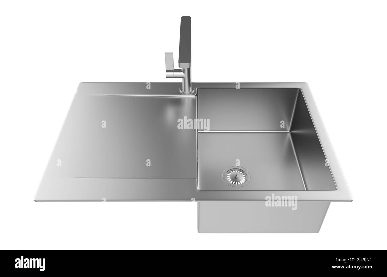 Évier de cuisine isolé sur fond blanc, 3D rendu. Banque D'Images