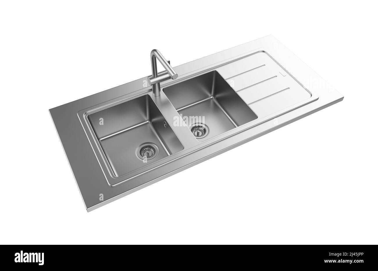 Évier de cuisine isolé sur fond blanc, 3D rendu. Banque D'Images