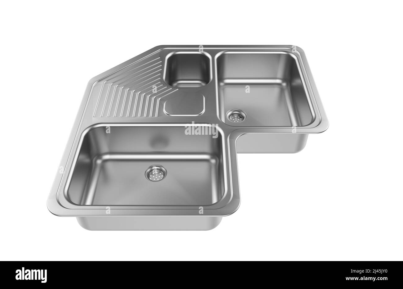 Évier de cuisine isolé sur fond blanc, 3D rendu. Banque D'Images