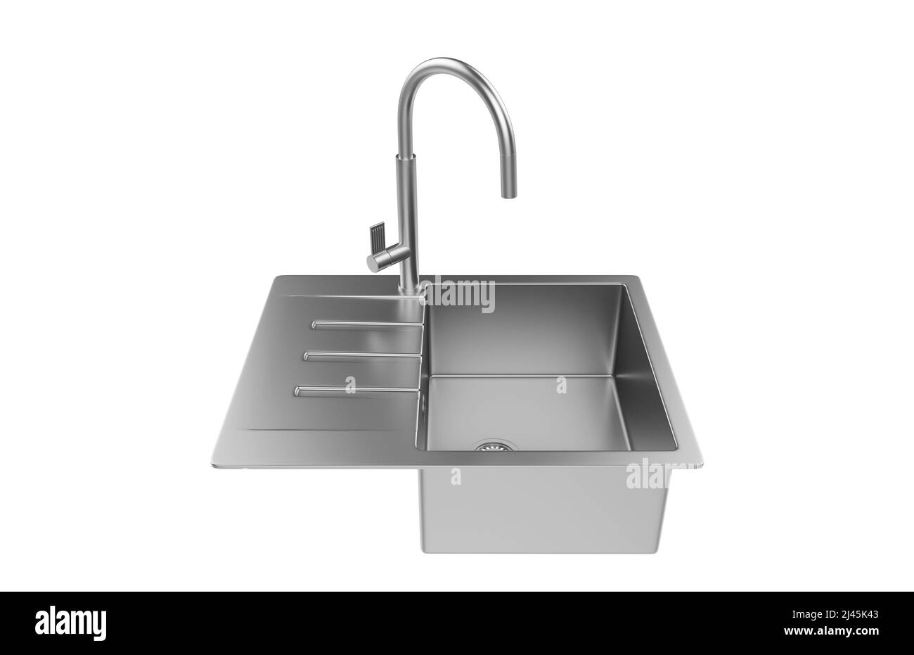 Évier de cuisine isolé sur fond blanc, 3D rendu. Banque D'Images