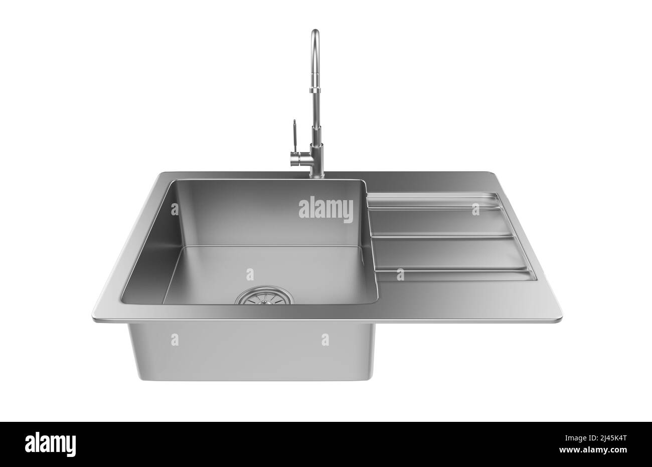 Évier de cuisine isolé sur fond blanc, 3D rendu. Banque D'Images