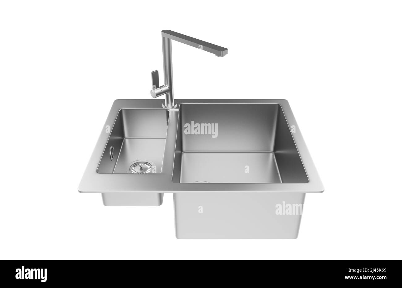 Évier de cuisine isolé sur fond blanc, 3D rendu. Banque D'Images