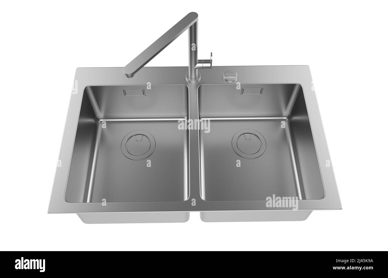 Évier de cuisine isolé sur fond blanc, 3D rendu. Banque D'Images