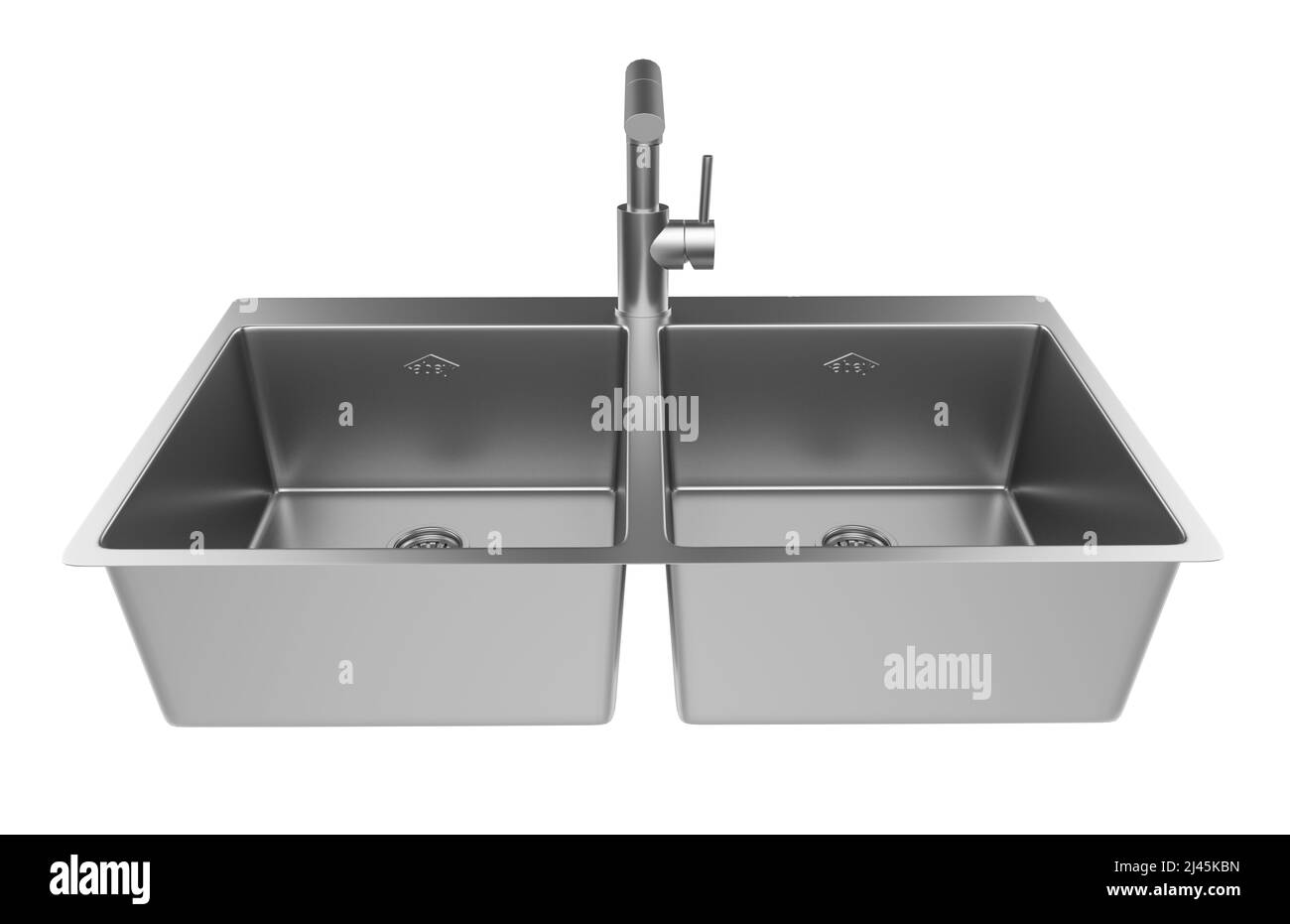 Évier de cuisine isolé sur fond blanc, 3D rendu. Banque D'Images