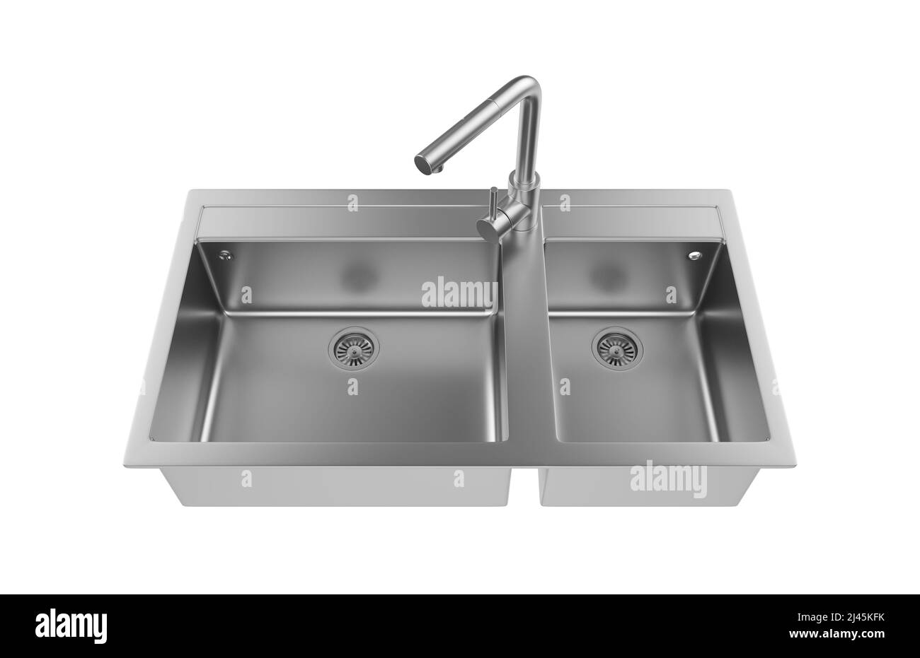 Évier de cuisine isolé sur fond blanc, 3D rendu. Banque D'Images