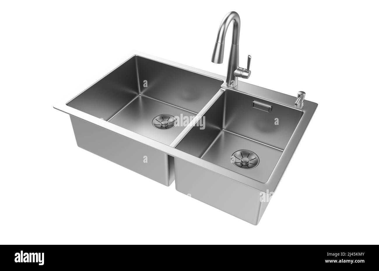 Évier de cuisine isolé sur fond blanc, 3D rendu. Banque D'Images