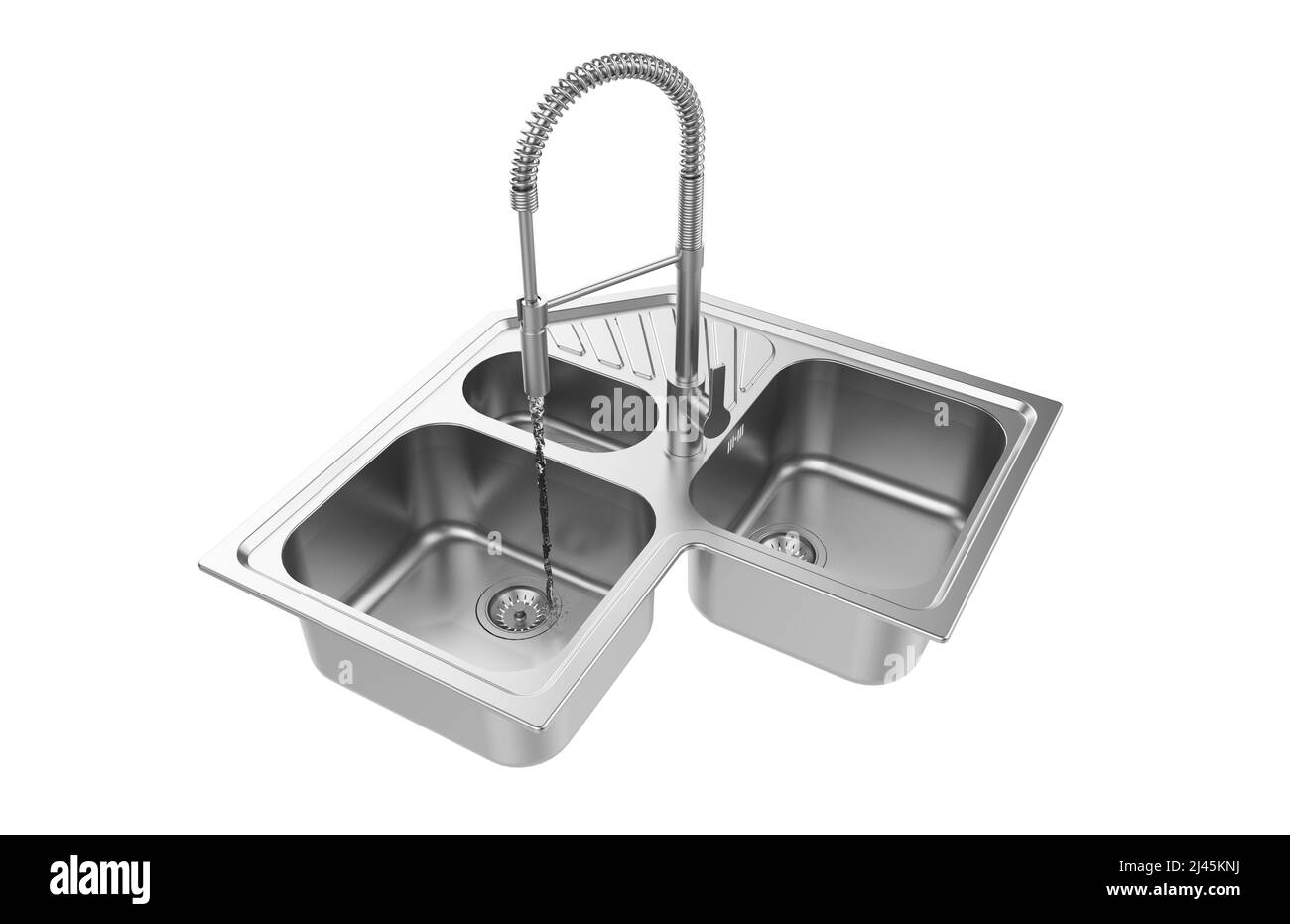 Évier de cuisine isolé sur fond blanc, 3D rendu. Banque D'Images