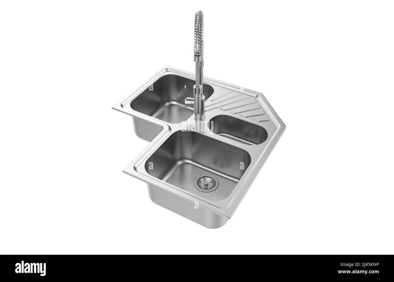 Évier de cuisine isolé sur fond blanc, 3D rendu. Banque D'Images