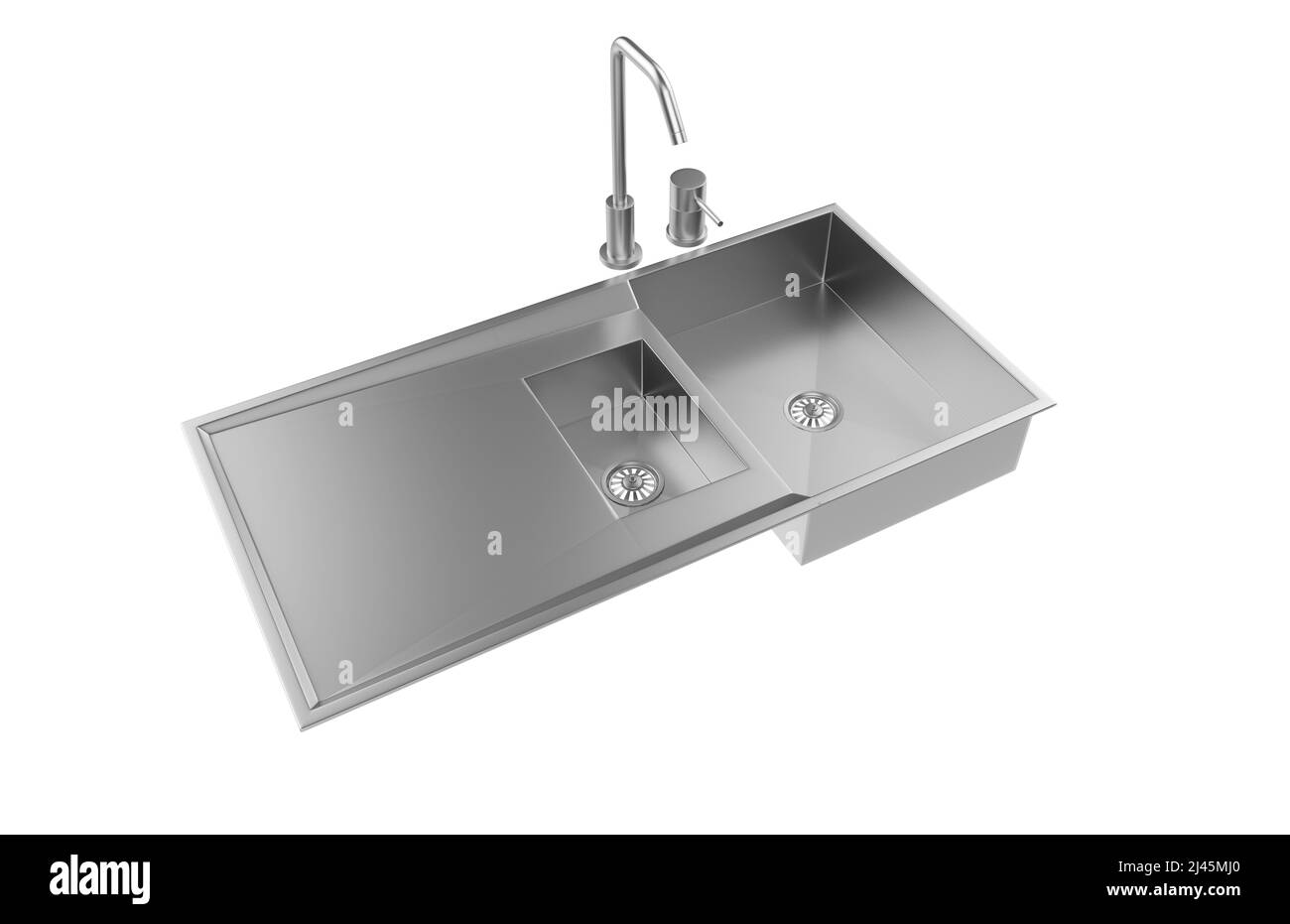 Évier de cuisine isolé sur fond blanc, 3D rendu. Banque D'Images