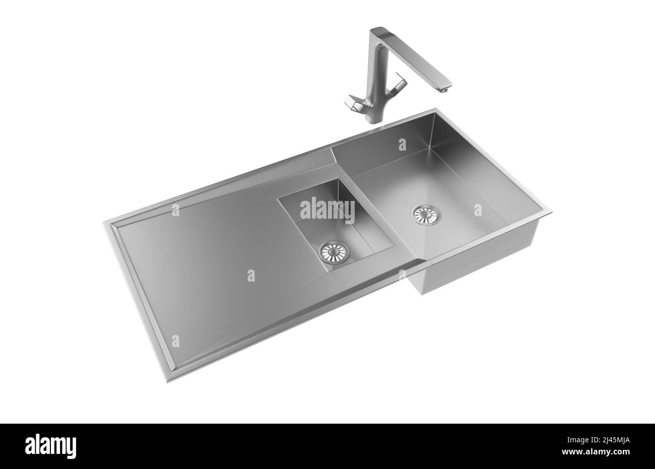 Évier de cuisine isolé sur fond blanc, 3D rendu. Banque D'Images