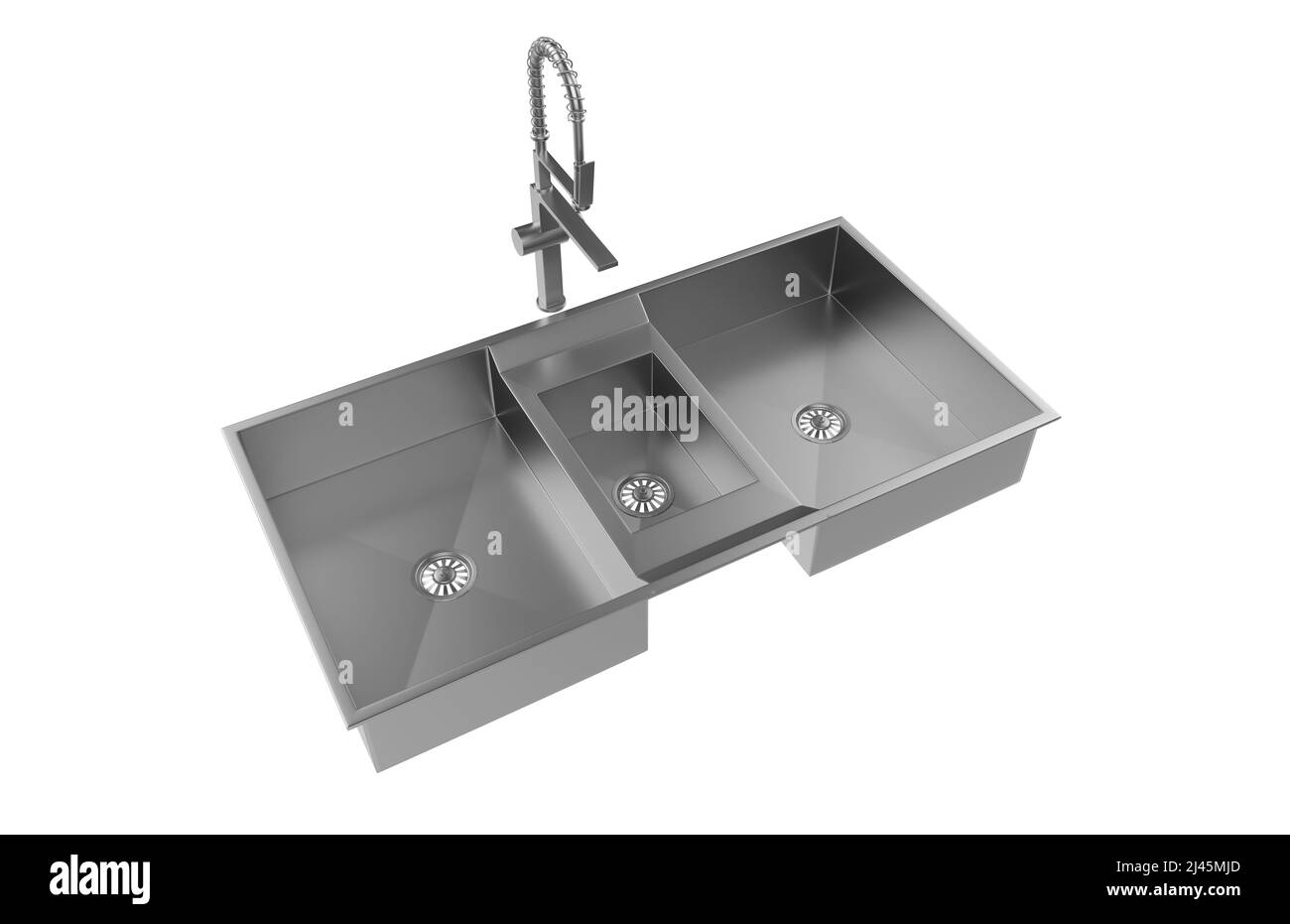 Évier de cuisine isolé sur fond blanc, 3D rendu. Banque D'Images