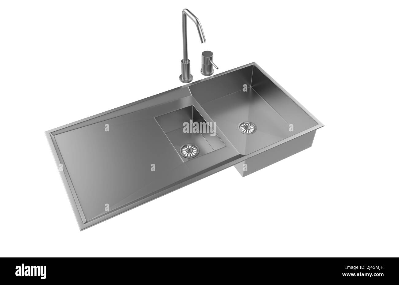 Évier de cuisine isolé sur fond blanc, 3D rendu. Banque D'Images