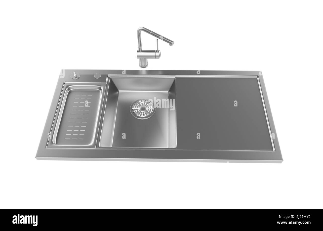 Évier de cuisine isolé sur fond blanc, 3D rendu. Banque D'Images