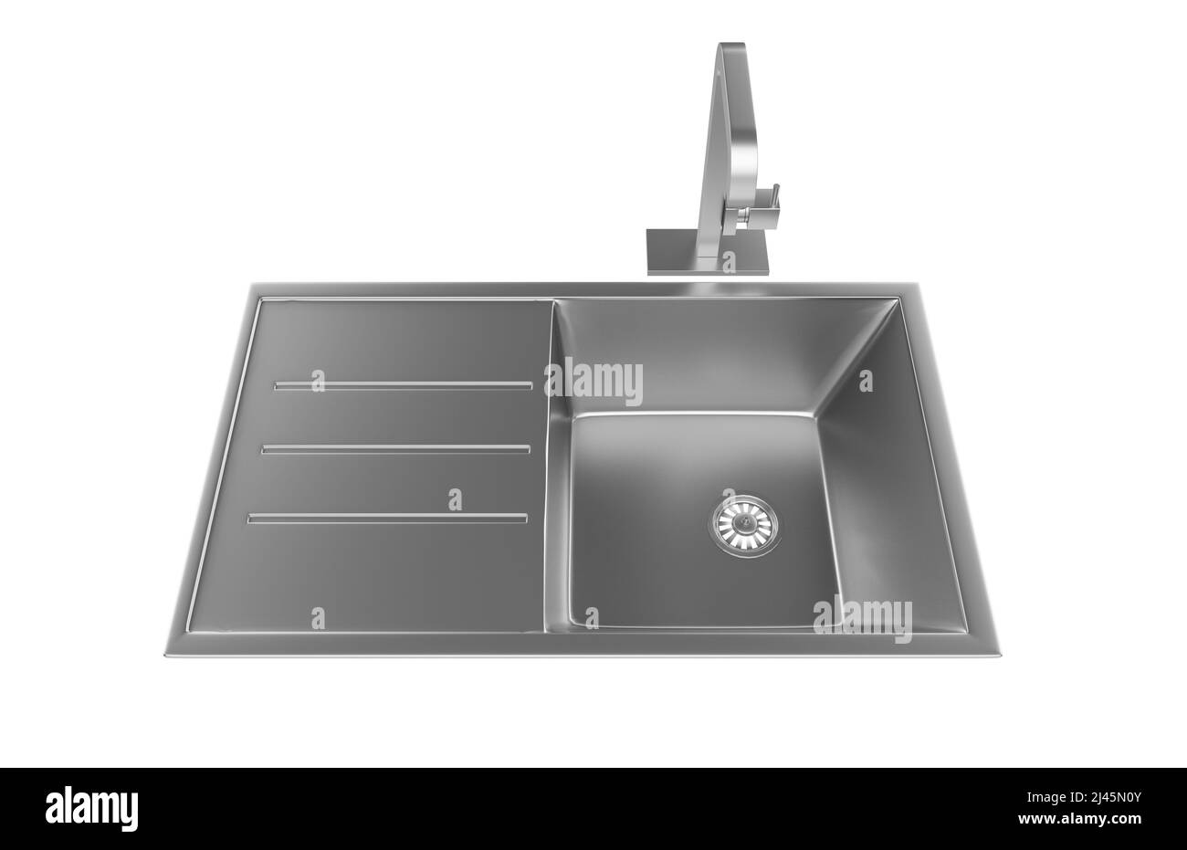 Évier de cuisine isolé sur fond blanc, 3D rendu. Banque D'Images