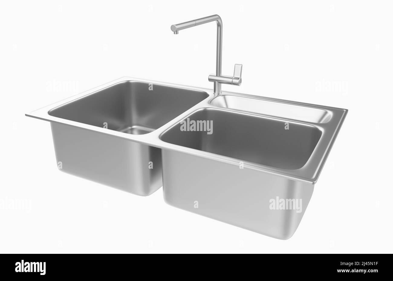 Évier de cuisine isolé sur fond blanc, 3D rendu. Banque D'Images