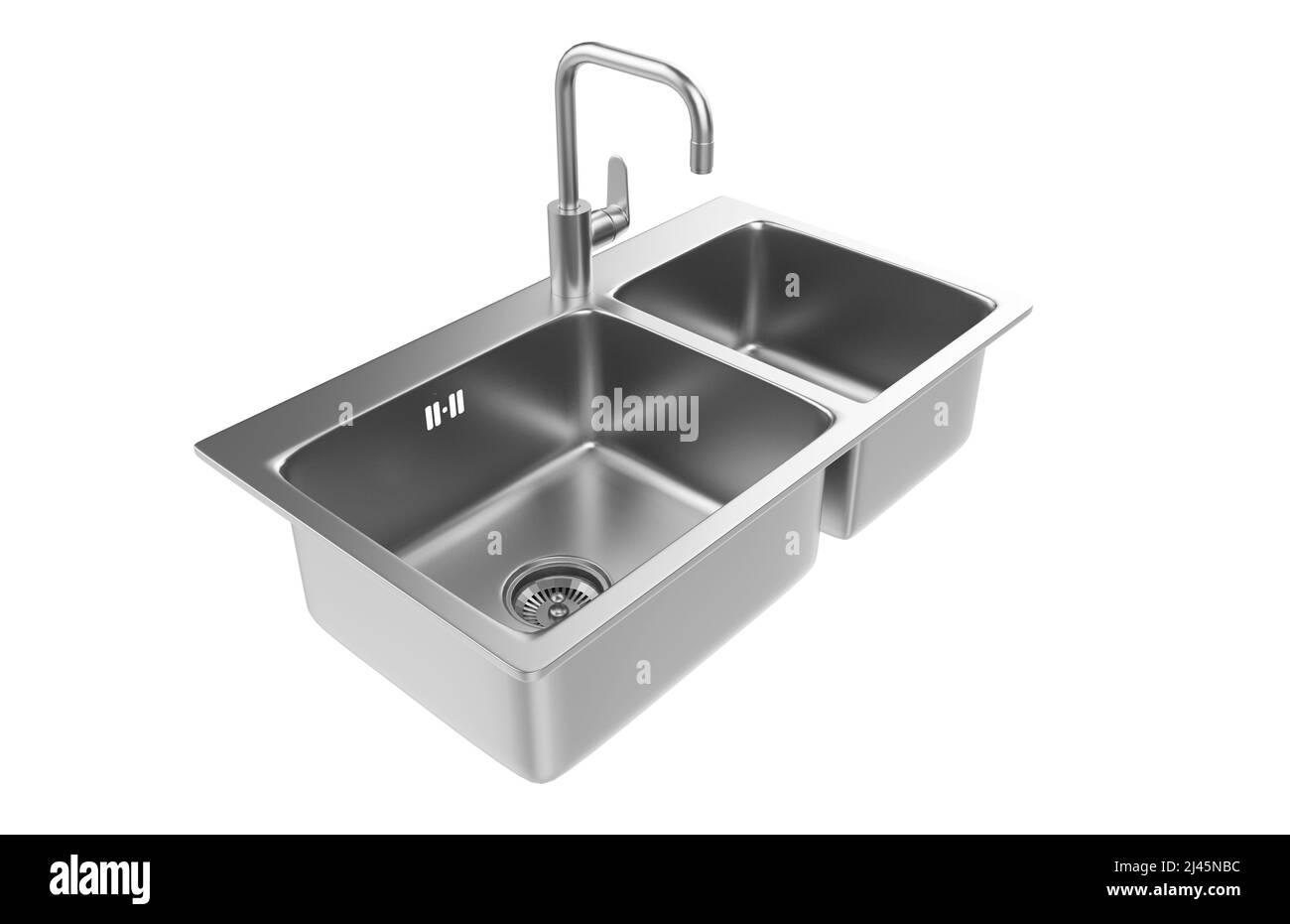 Évier de cuisine isolé sur fond blanc, 3D rendu. Banque D'Images