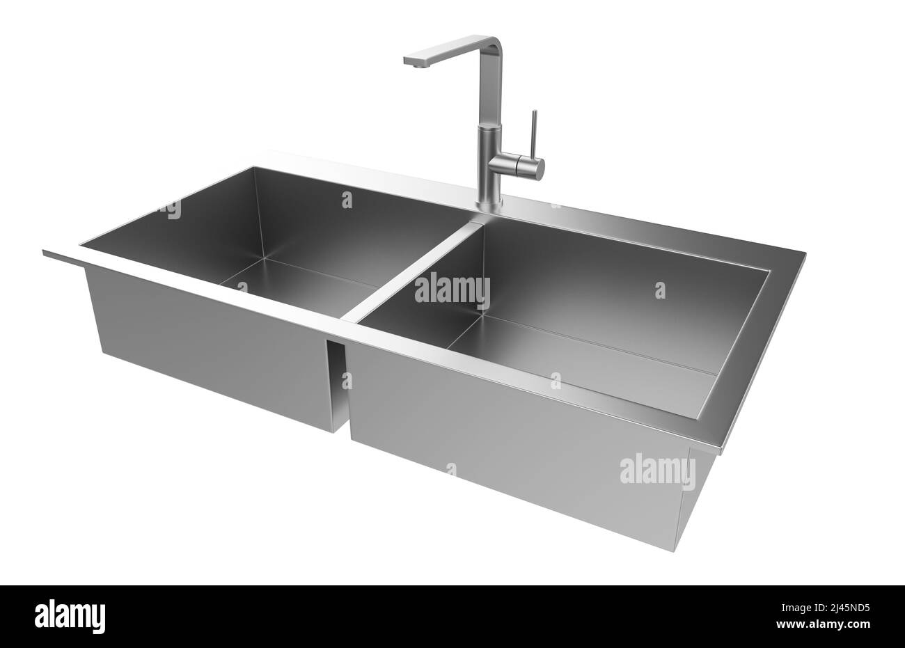 Évier de cuisine isolé sur fond blanc, 3D rendu. Banque D'Images