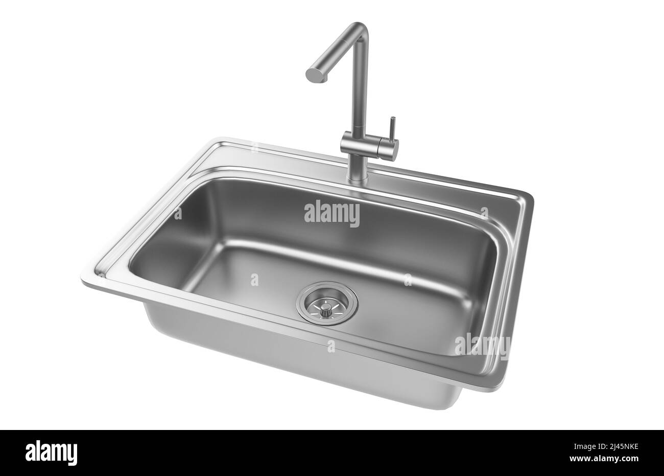 Évier de cuisine isolé sur fond blanc, 3D rendu. Banque D'Images