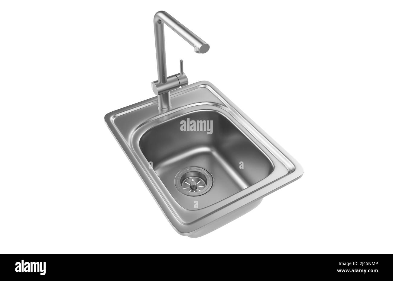 Évier de cuisine isolé sur fond blanc, 3D rendu. Banque D'Images