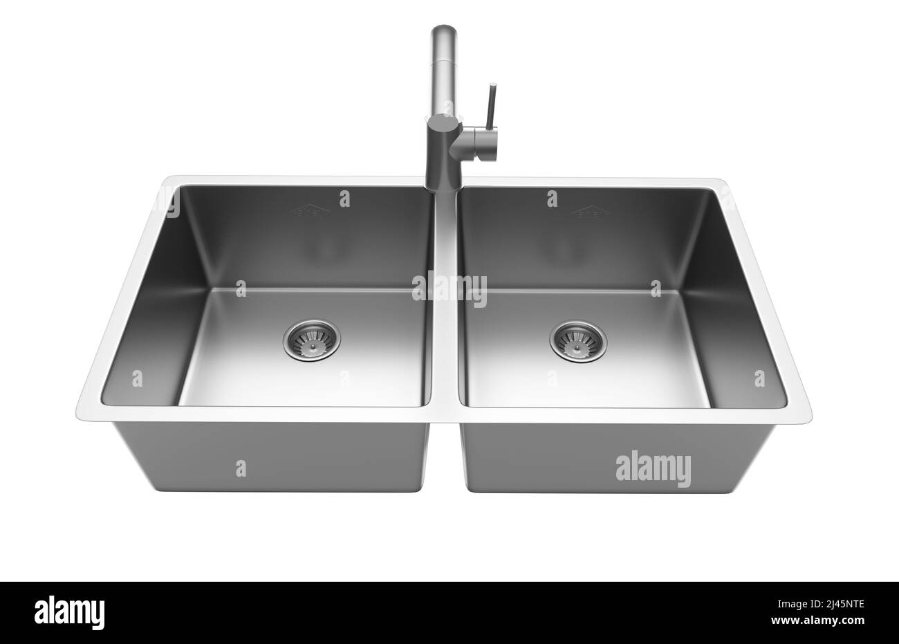 Évier de cuisine isolé sur fond blanc, 3D rendu. Banque D'Images