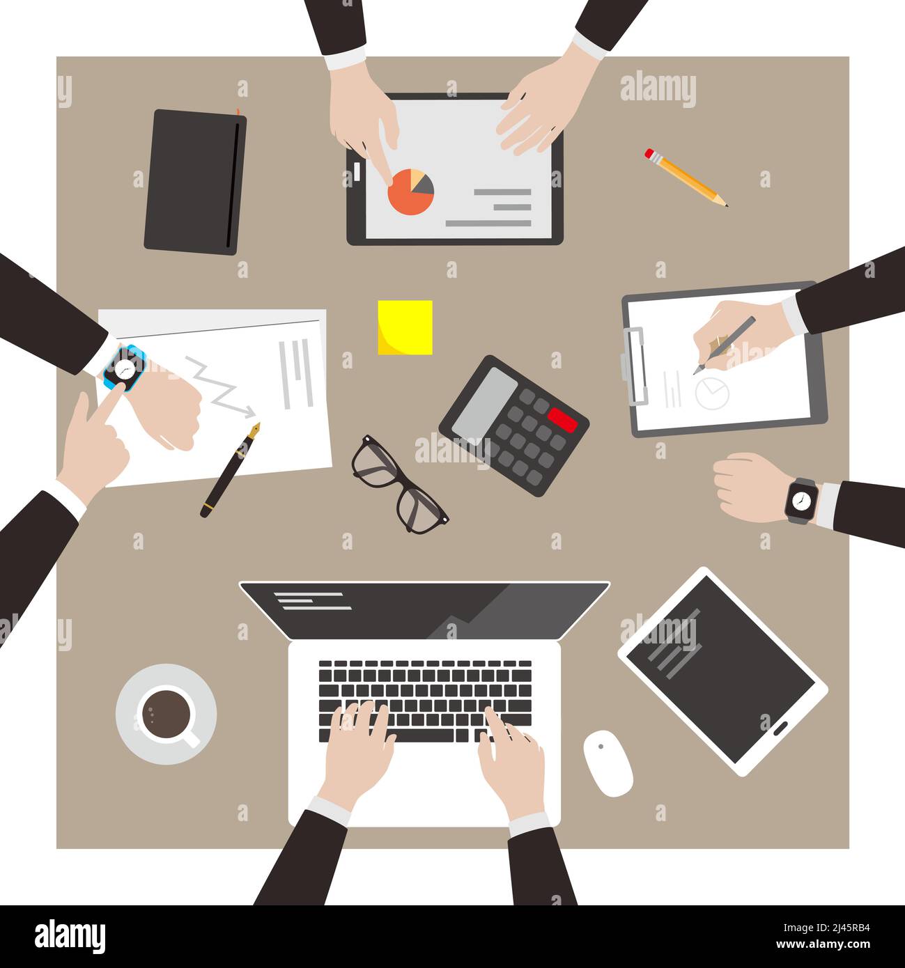 Concept de travail d'équipe, homme d'affaires rencontré à la réunion, illustration vectorielle Illustration de Vecteur