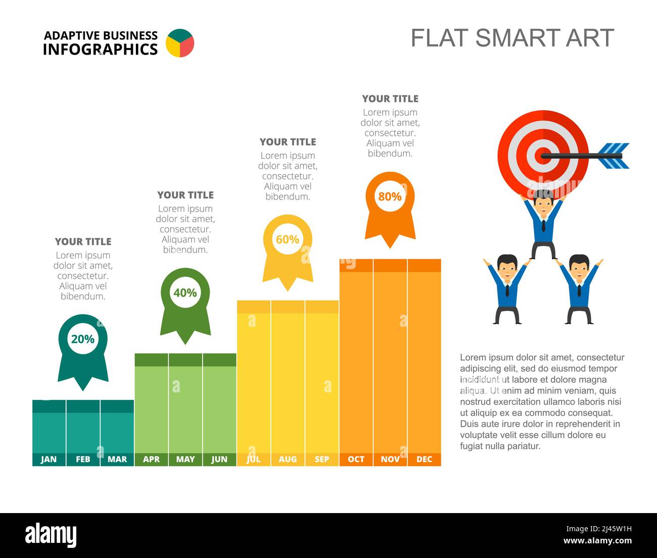 Graphique à barres de réussite à quatre colonnes. Données d'entreprise. Cible, chronologie, diagramme. Concept créatif pour infographie, modèles, présentation. Peut être utilisé pour t Illustration de Vecteur
