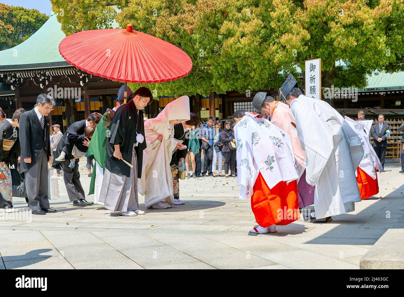 Japon. Tokyo. Cérémonie de mariage traditionnelle au sanctuaire Meiji Jingu Shinto Banque D'Images