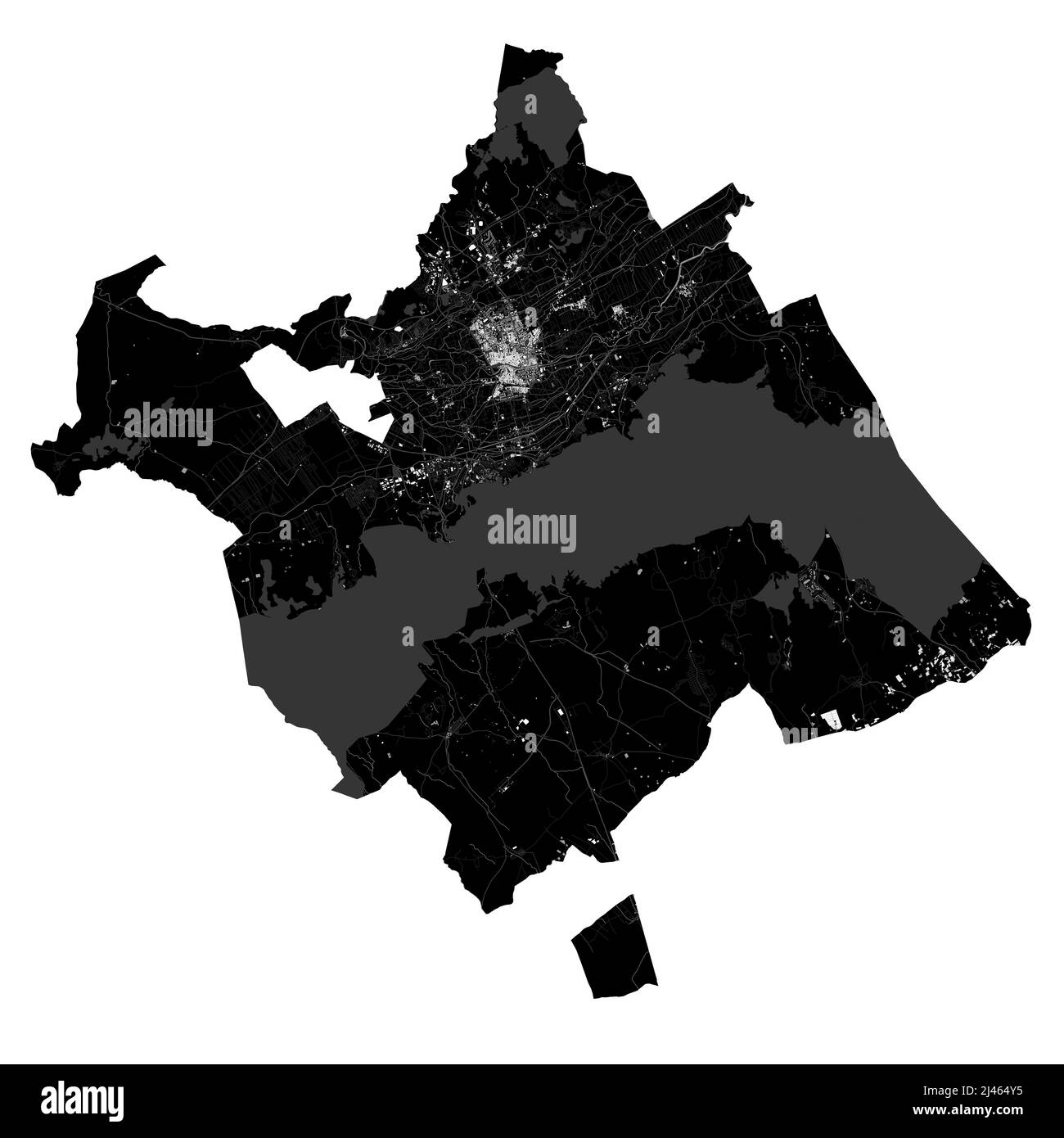 Carte de Murcia. Carte vectorielle détaillée de la zone administrative de la ville de Murcie. Vue sur l'aria métropolitain avec affiche CityScape. Terre noire avec des rues blanches, des routes et Illustration de Vecteur