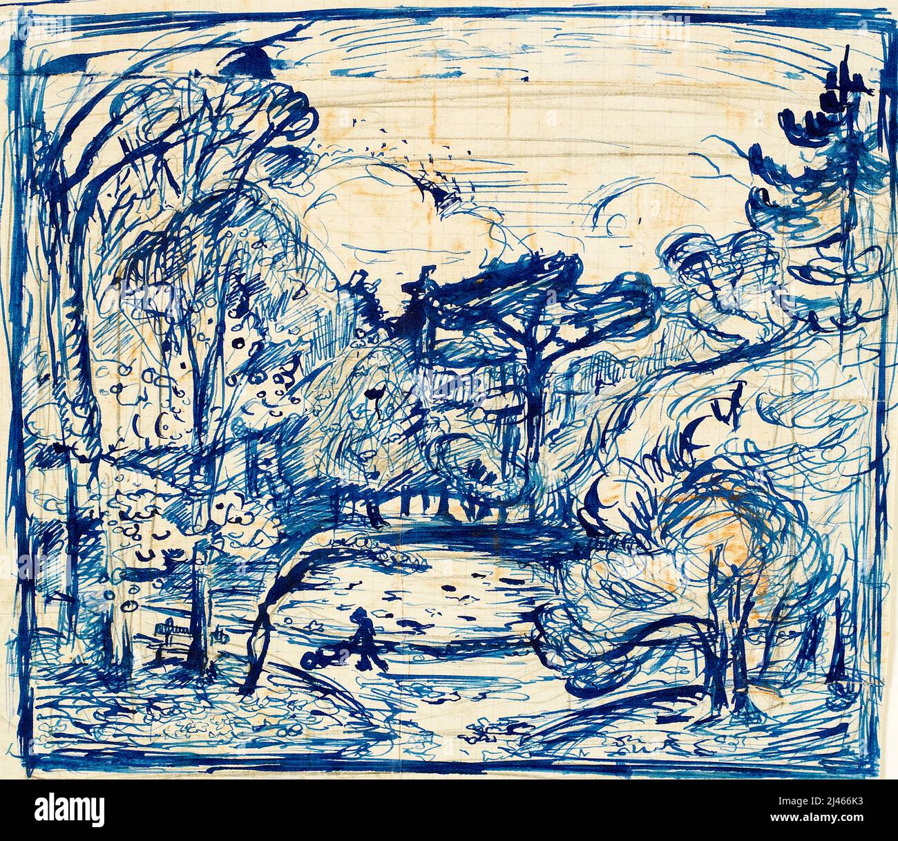 Othon Friesz, intérieur forestier avec bûcheron, la Côte de Grace, Honfleur, stylo et encre avec craie et graphite, 1904-1907 Banque D'Images