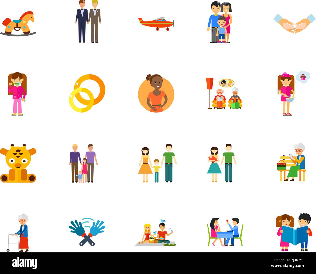 Ensemble d'icônes de famille. Peut être utilisé pour des sujets comme la parentalité, les soins, l'amour, le mariage Illustration de Vecteur