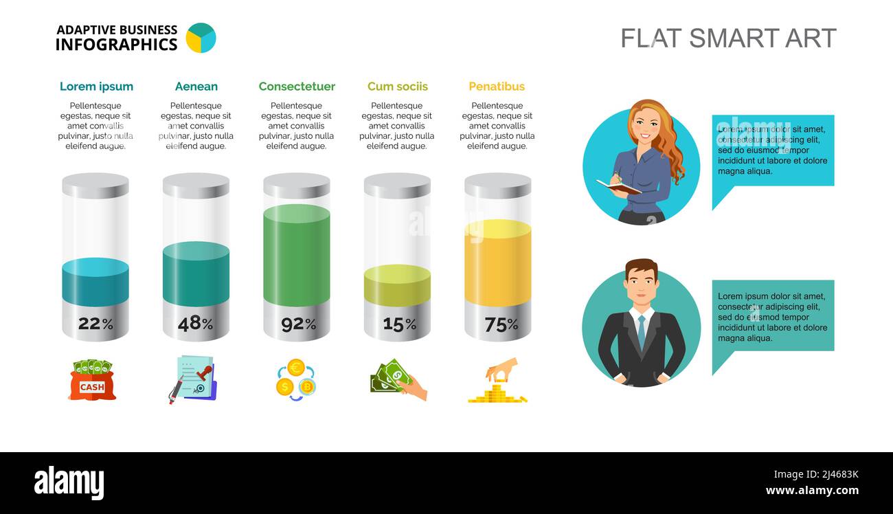 Graphique à barres financières à cinq colonnes. Données d'entreprise. Pourcentage, devise, diagramme. Concept créatif pour infographie, modèles, présentation. Peut être utilisé pour Illustration de Vecteur