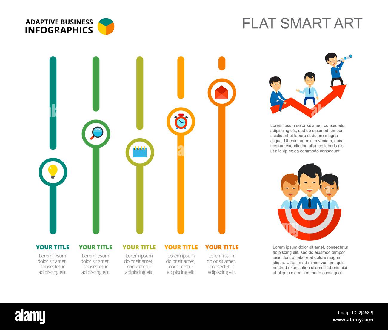 Graphique à barres de croissance à cinq colonnes. Données d'entreprise. Développement, profit, diagramme. Concept créatif pour infographie, modèles, présentation. Peut être utilisé pour Illustration de Vecteur