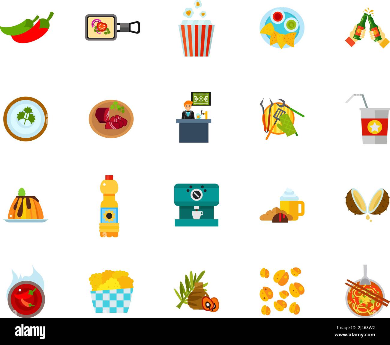 Ensemble d'icônes d'établissement alimentaire. Peut être utilisé pour des sujets comme le café, les ingrédients, le menu, les loisirs Illustration de Vecteur