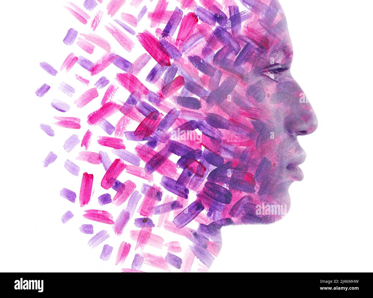 Peinture. Un nombre incalculable de coups de pinceau associés à un portrait Banque D'Images