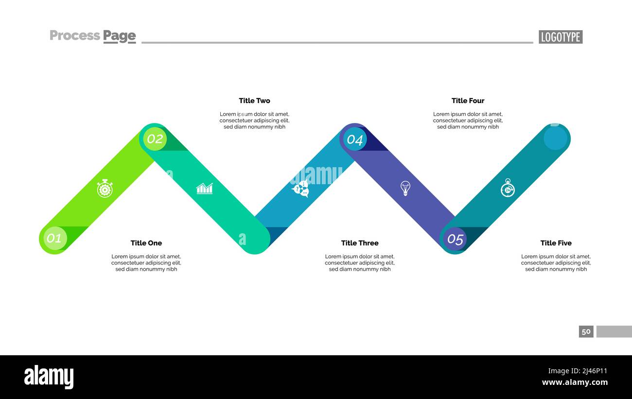 Graphique linéaire avec cinq éléments. Diagramme de processus, graphique, mise en page. Concept créatif pour l'infographique, la présentation, le projet, le rapport. Peut être utilisé pour le sujet Illustration de Vecteur