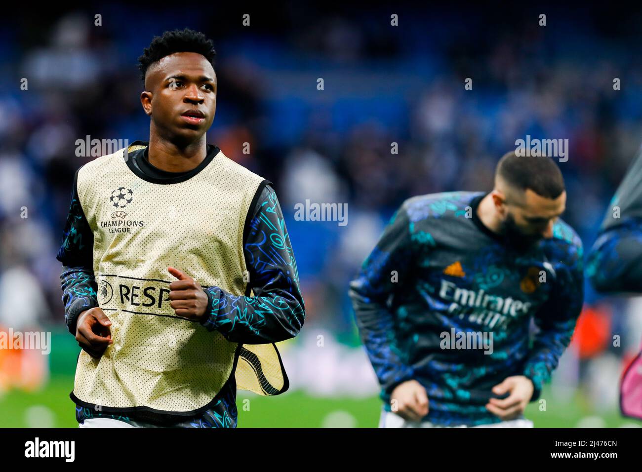 MADRID, ESPAGNE - AVRIL 12 : Vinicius Junior du Real Madrid pendant les quarts de finale de la Ligue des champions de l'UEFA, match de 2nd pieds entre le Real Madrid et Chelsea à l'Estadio Santiago Bernabeu le 12 avril 2022 à Madrid, Espagne (photo de DAX Images/Orange Pictures) Banque D'Images