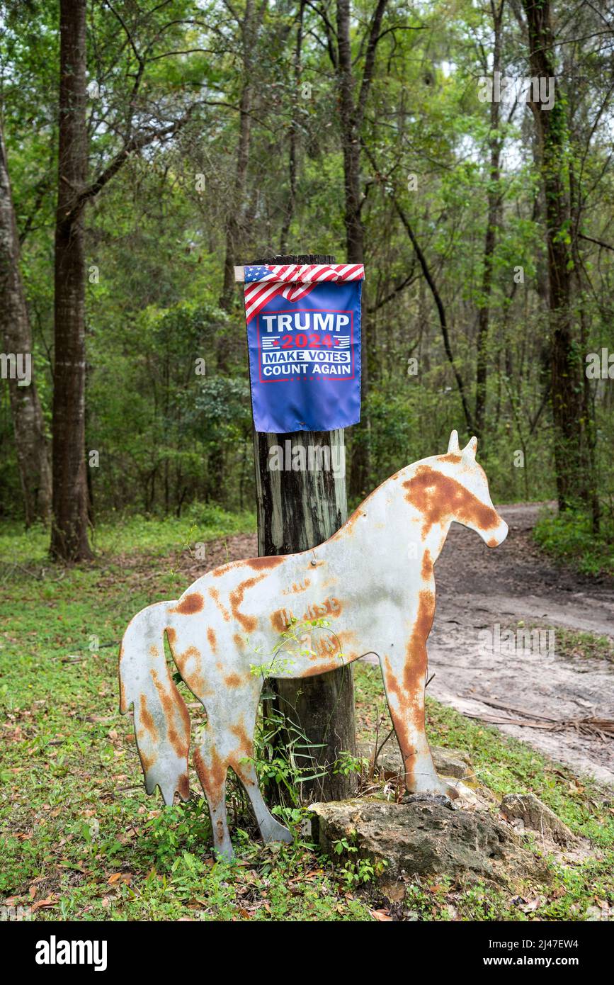 Des panneaux politiques sont postés le long d'une route rurale dans le nord de la Floride. Banque D'Images
